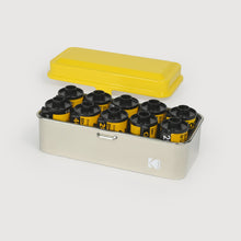 Load image into Gallery viewer, Reto Kodak 120 / 35mm Film Case - Yellow Lid / Silver Body
